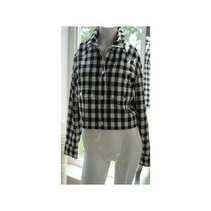 Tahari Women's Black Cropped Check Print Shirt Jacket Cota XS